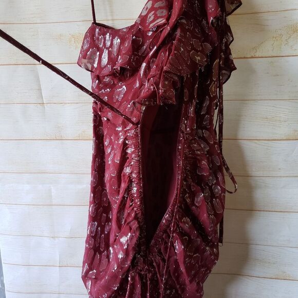 Veronica Beard Silk Metallic One Shoulder Ruffle Asymmetric Midi Dress Size 6 - Picture 5 of 10